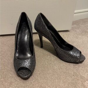 Nine West Shimmering Silver Peep-Toe Heels